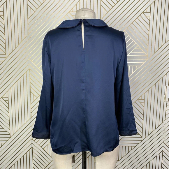 Boden Sophia Sequin Collared 3/4 Sleeve Blouse Top in Navy Blue Size US 6 - Picture 7 of 12